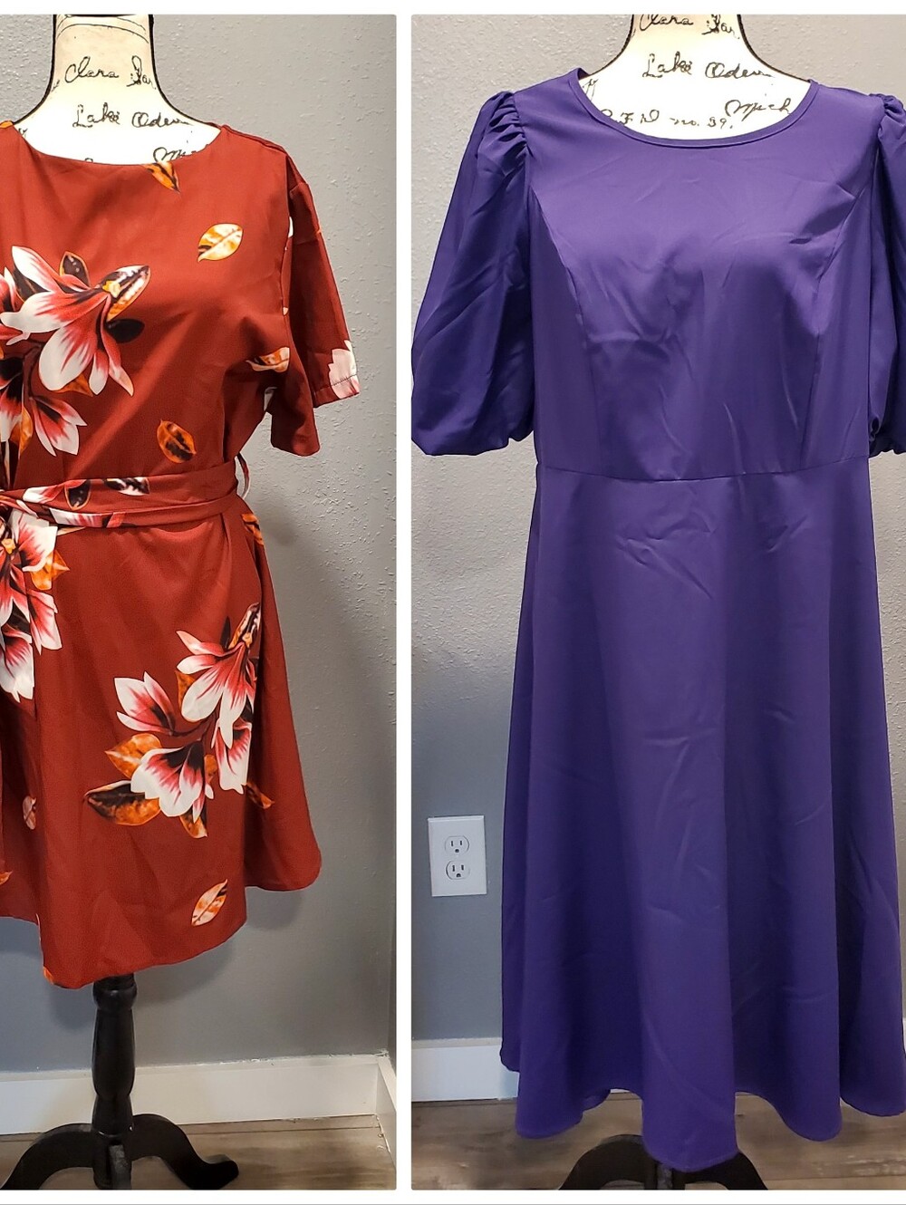 Bundle Of 2 Shein Curve Floral Tie-Waist A-Line Dress in Rust Size XL